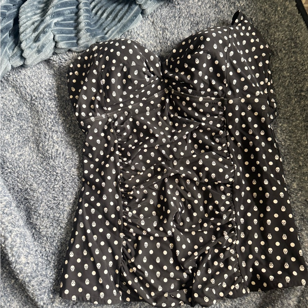 Torrid Black and White Polka Dot Swim Top